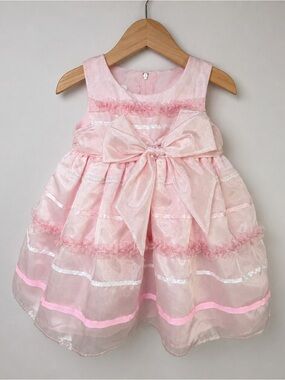 Bonnie Baby Girls Pink Organza Party Dress 18M Big Bow Formal
